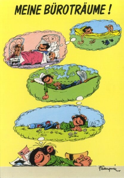 Gaston lagaffe : Carte postale : Meine Büroträume ! (en allemand)