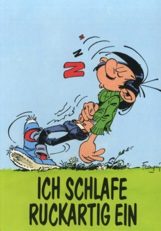 Gaston lagaffe : Carte postale : Ich schlafe ruckartig ein (en allemand)