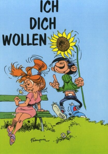 Gaston lagaffe : Carte postale : Ich dich wollen (en allemand)