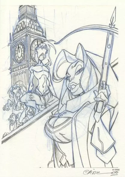 Ex-libris Atalante Guerrière noir et blanc Crisse offset signé