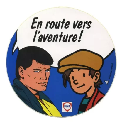 Bob-Morane-et-Nino-Autocollant-Fina-En-route-vers-aventure