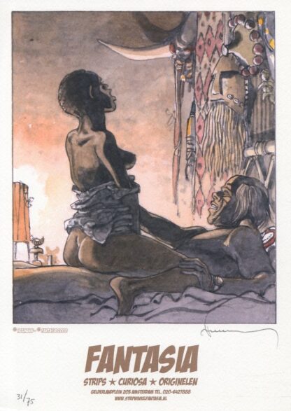 Hermann, Ex-Libris signé, Pub Fantasia, Couple en plein ébats
