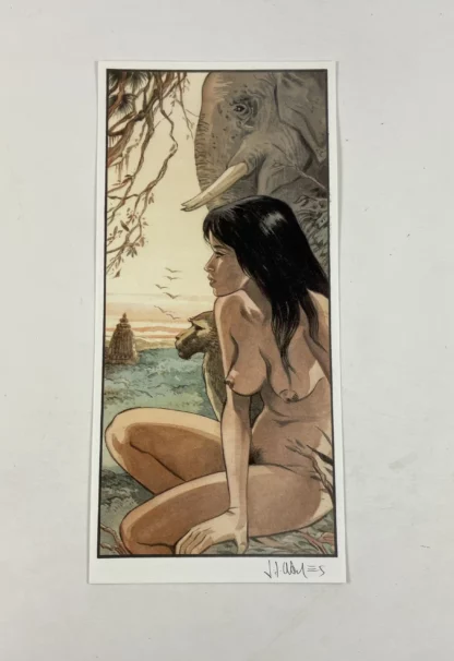 India-Dreams-L-éléphant-et-la-femme-Ex-libris-offset-signé-par-JF-Charles