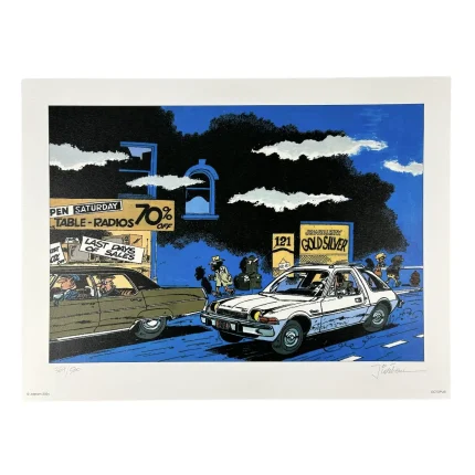 Jidehem, Starter, Affiche offset signée, AMC Pacer Sedan blanche