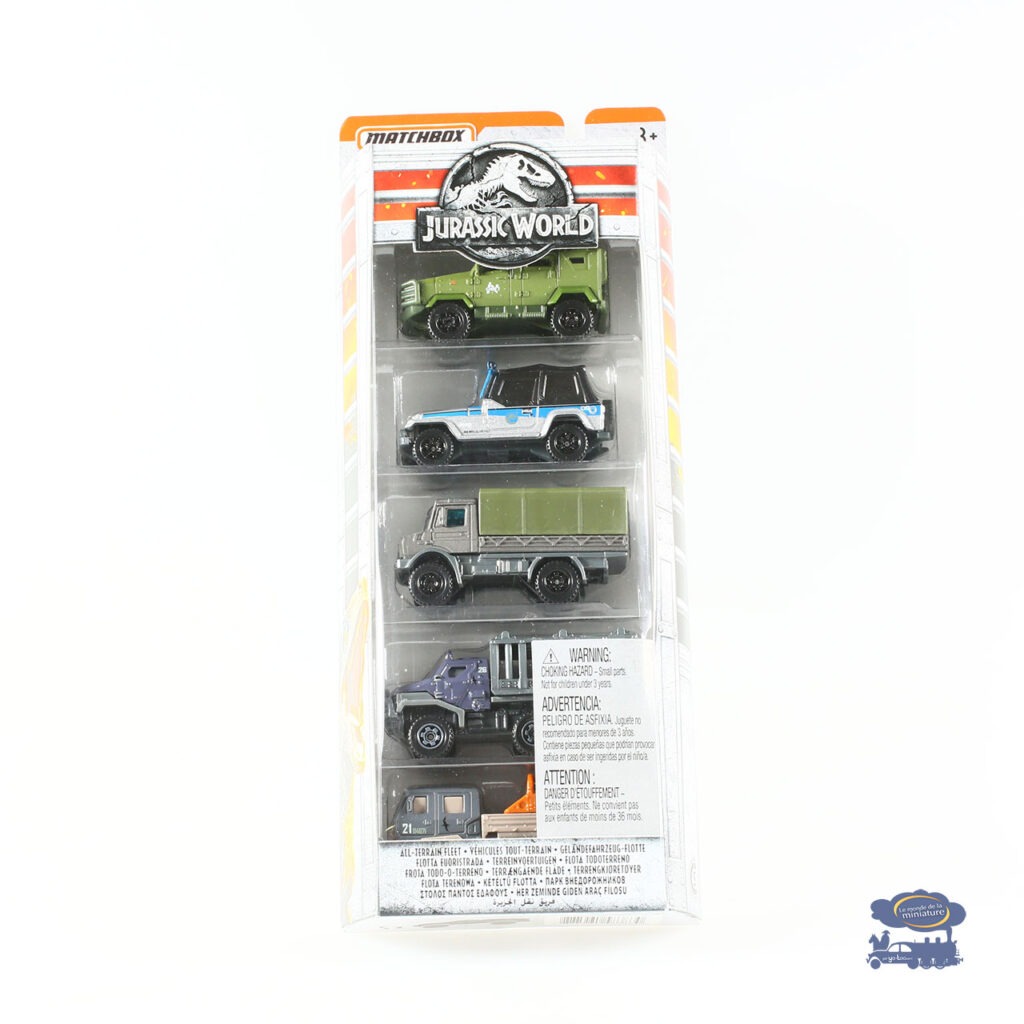 Jurassic World : Pack de 5 véhicules Tout-Terrain : Voiture miniature Matchbox