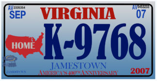 Plaque d'immatriculation américaine, Virginia - Jamestown (America's 400tm Anniversary)