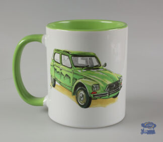 Citroën Dyane verte, Mug Blanc / Vert
