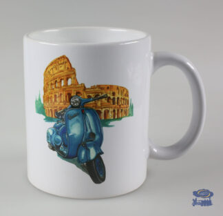 Vespa Bleu devant le Colisée, Mug Blanc