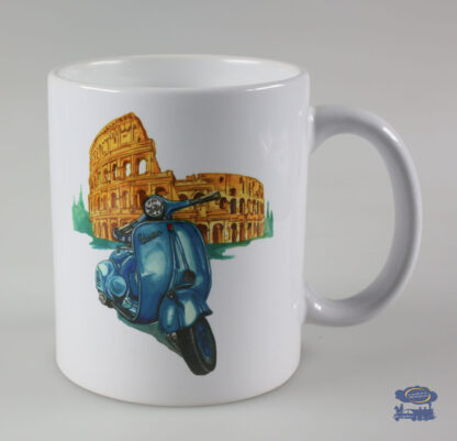 Vespa Bleu devant le Colisée, Mug Blanc