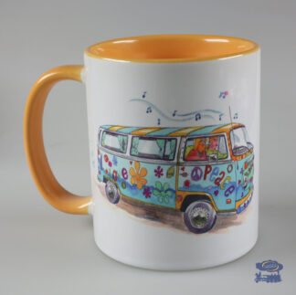 Volkswagen Van Hippie T2, Mug Blanc / Jaune Orangé