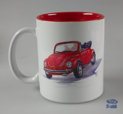 Volkswagen Coccinelle Rouge décapotable, Mug Blanc / Rouge