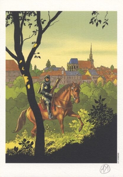 Highlands Femme et arbalète Ex-libris offset signé par Aymond