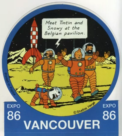 Tintin-Autocollant-publicitaire-Expo-universelle-Vancouver-1986