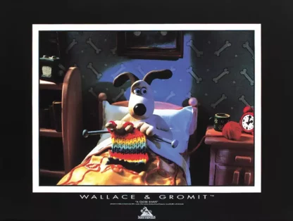Wallace-et-Gromit-Affiche-offset-Gromit-tricote-au-lit