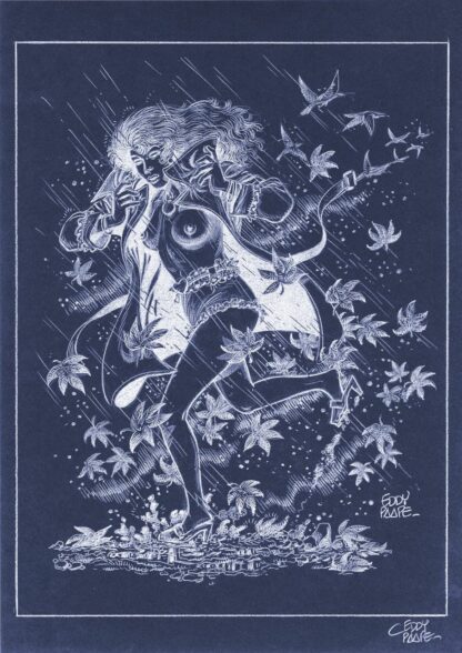 Luc Orient, Eddy Paape, Affiche offset signée, Laura sous la pluie (fond bleu)