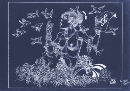 Luc Orient, Eddy Paape, Affiche offset signée, Laura chante avec les oiseaux (fond bleu)