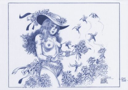 Luc Orient, Eddy Paape, Affiche offset signée, Laura, fleurs et oiseaux
