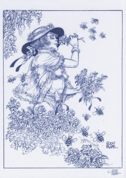 Luc Orient, Eddy Paape, Affiche offset signée, Laura, fleurs et abeilles