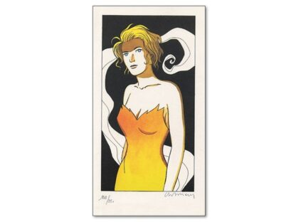 Durieux, Foudre, Ex-libris offset signé, Femme en jaune