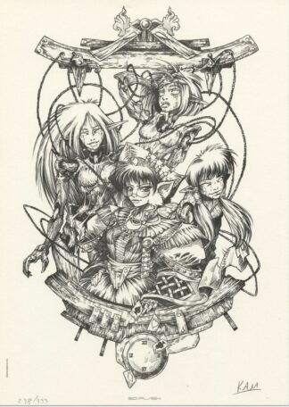 Kara, Le Miroir des Alices, Ex-libris offset signé, Horloge (version noir et blanc)
