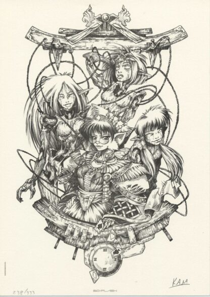 Kara, Le Miroir des Alices, Ex-libris offset signé, Horloge (version noir et blanc)