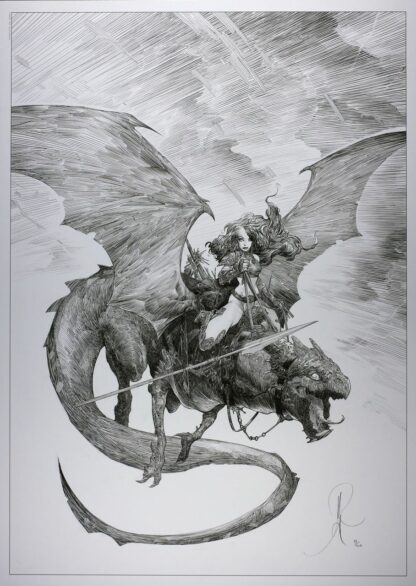 Varanda : Affiche numérotée et signée Guerrière chevauchant un dragon