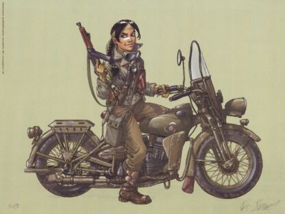 Buchet, Sillage, Affiche offset signée, sillage sur sa Harley-Davidson