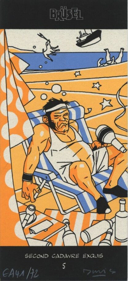 Denis, Second cadavres exquis, Ex-libris sérigraphié signé, La plage