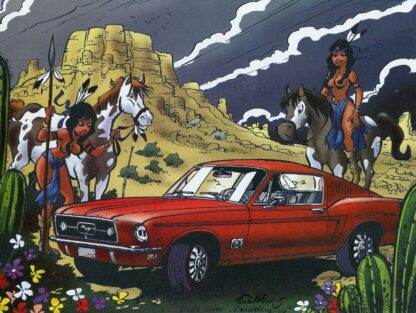 Di Sano, Walthery, Affiche offset signée, Indiennes et Ford Mustang