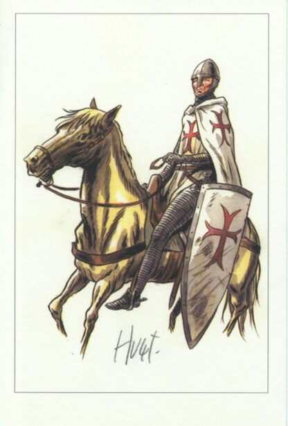 Hulet, Extra-Muros, Ex-libris offset signé, Templier à cheval