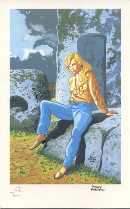 Maingoval, Barbara wolf, Ex-libris offset signé, Assise sur un rocher