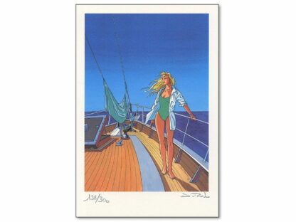 Roels, Bleu Lézard, Ex-libris offset signé, Helen sur un voilier