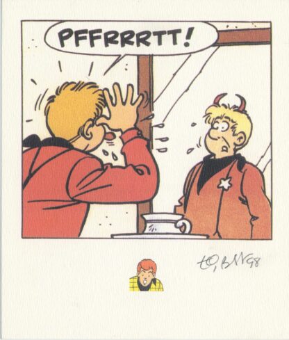 Chick Bill : Ex-libris offset signé : Kid Ordinn grimaçant par Tibet