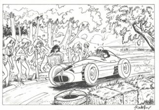 Walthery, Ex-libris offset signé, La course automobile