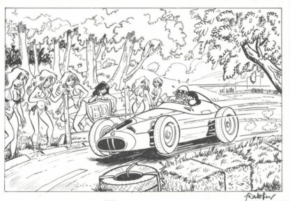 Walthery, Ex-libris offset signé, La course automobile