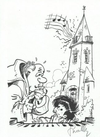 Walthery, Ex-libris offset signé, Le P'tit Bout de Chique et le curé