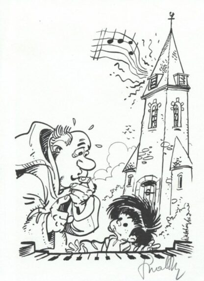 Walthery, Ex-libris offset signé, Le P'tit Bout de Chique et le curé