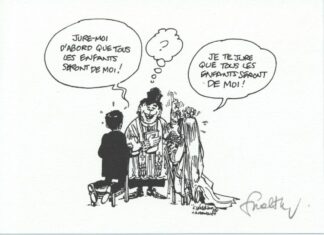 Walthery, Ex-libris offset signé, Le mariage
