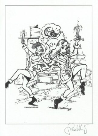 Walthery, Ex-libris offset signé, 2 Pin-up fêtent Noël