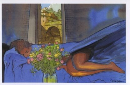 Femme nue dans draps bleus