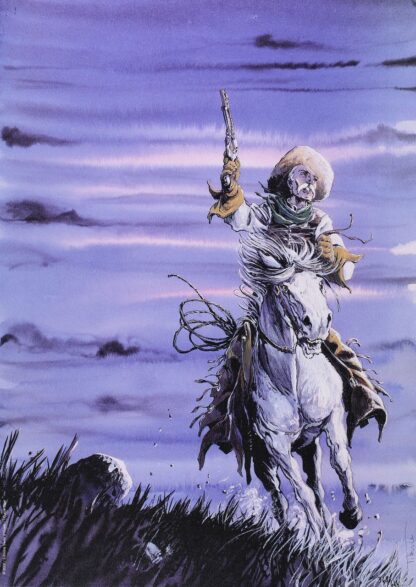 Tiburce, La piste des Ombres, Affiche offset signée, A cheval (ciel mauve)
