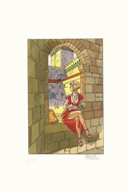 Kraehn, Pochoir Signé, Femme à la fenêtre à Avignon