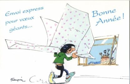 Gaston Lagaffe : Carte postale : Bonne Année ! Envoi express pour voeux géants...