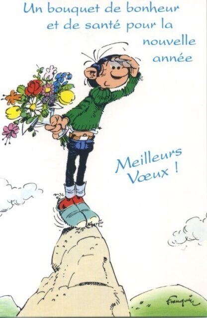 Gaston Lagaffe, Carte postale, Meilleurs Voeux ! Un bouquet de bonheur et de santé pour la nouvelle année