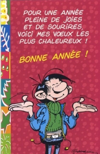 Gaston Lagaffe : Carte postale : Bonne Année ! Pour une année pleine de joies et de sourires, voici mes voeux les plus chaleureux !