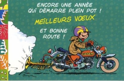 Gaston Lagaffe : Carte postale : Meilleurs Voeux et bonne route ! Encore une année qui démarre plein pot !