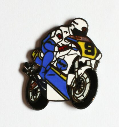 Pin's, Démons & Merveilles, Moto de course, blanche et bleu
