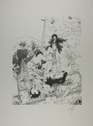 Civiello, Defali, Garous, Affiche offset signée, Loup garou et prêtresse (noir et blanc)