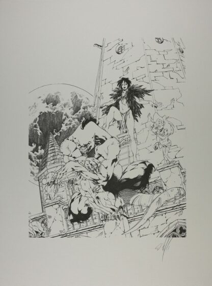 Civiello, Defali, Garous, Affiche offset signée, Loup garou et prêtresse (noir et blanc)