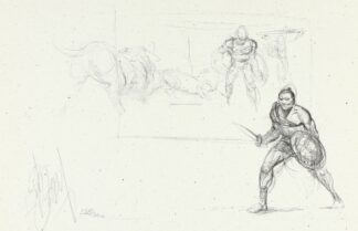 Delaby, Dufaux, Murena, Ex-libris signé, Gladiateurs (croquis)